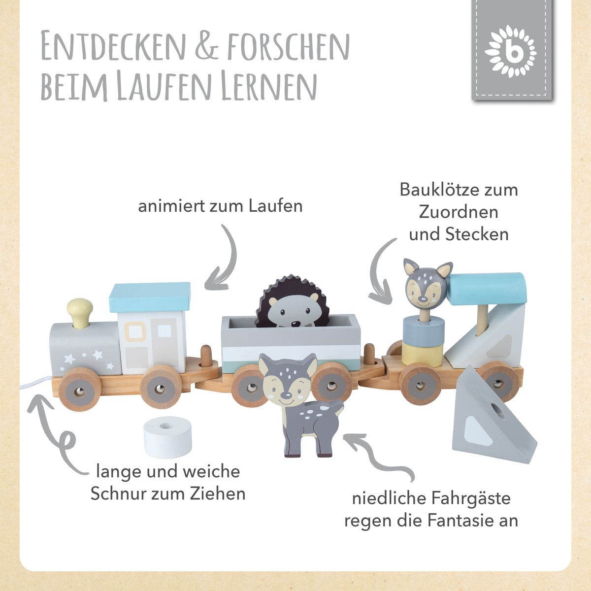 Train en bois à tirer avec formes à encastrer