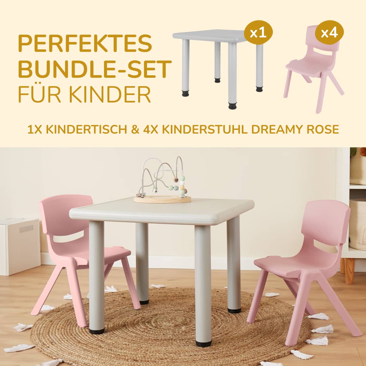 1x table enfant Silver & 4x chaise enfant Dreamy Rose