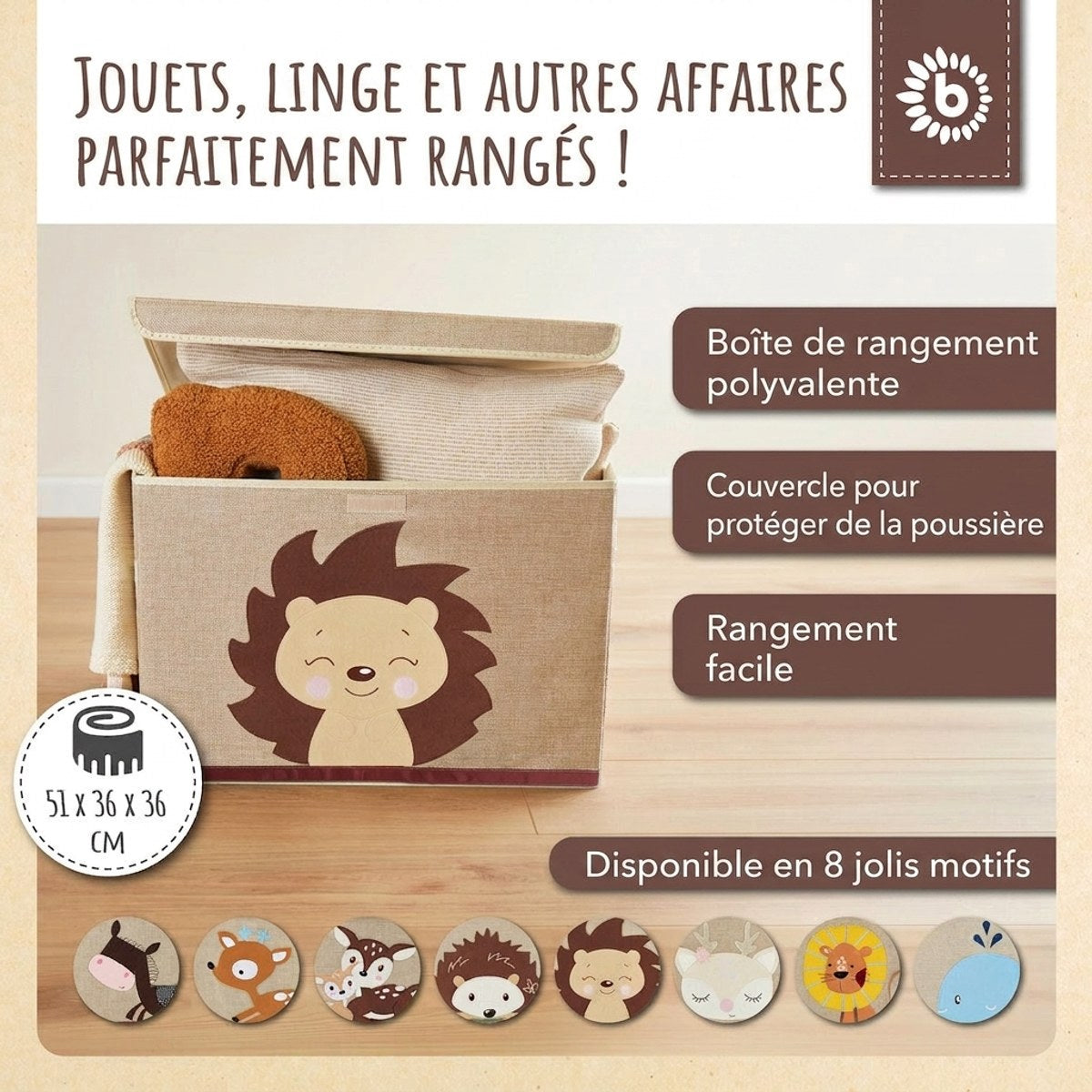 Aufbewahrungsbox Igel Piksi mit Deckel - FR Infographic