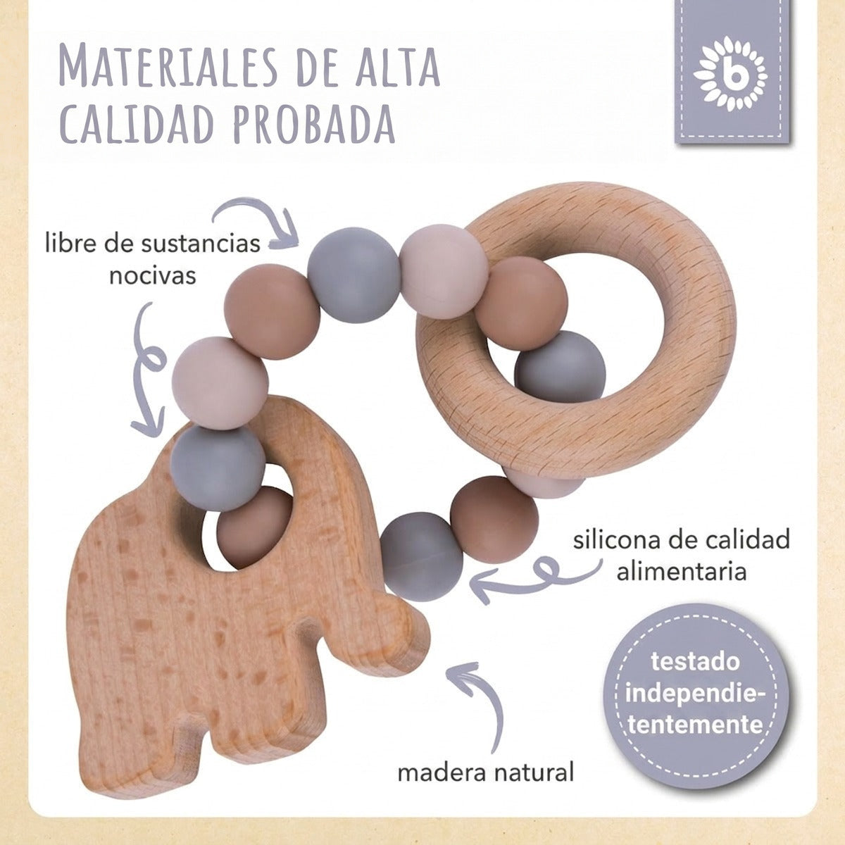 Beißring Elefant mit Silikonkette - ES Infographic