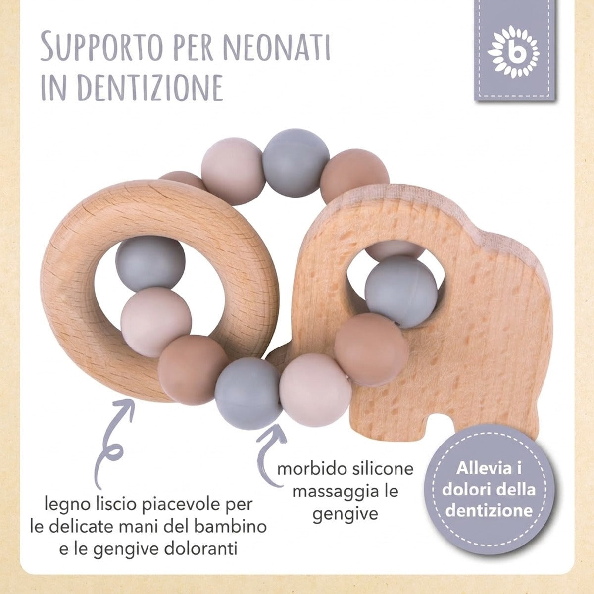 Beißring Elefant mit Silikonkette - IT Infographic