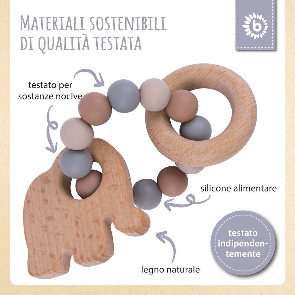 Beißring Elefant mit Silikonkette - IT Infographic