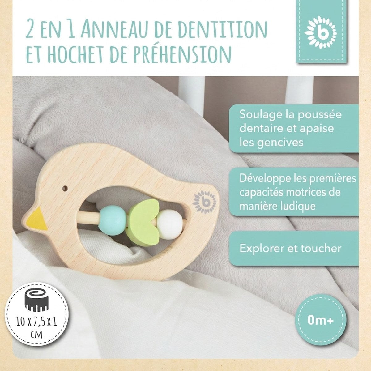 Beißring Vogel light teal - FR Infographic