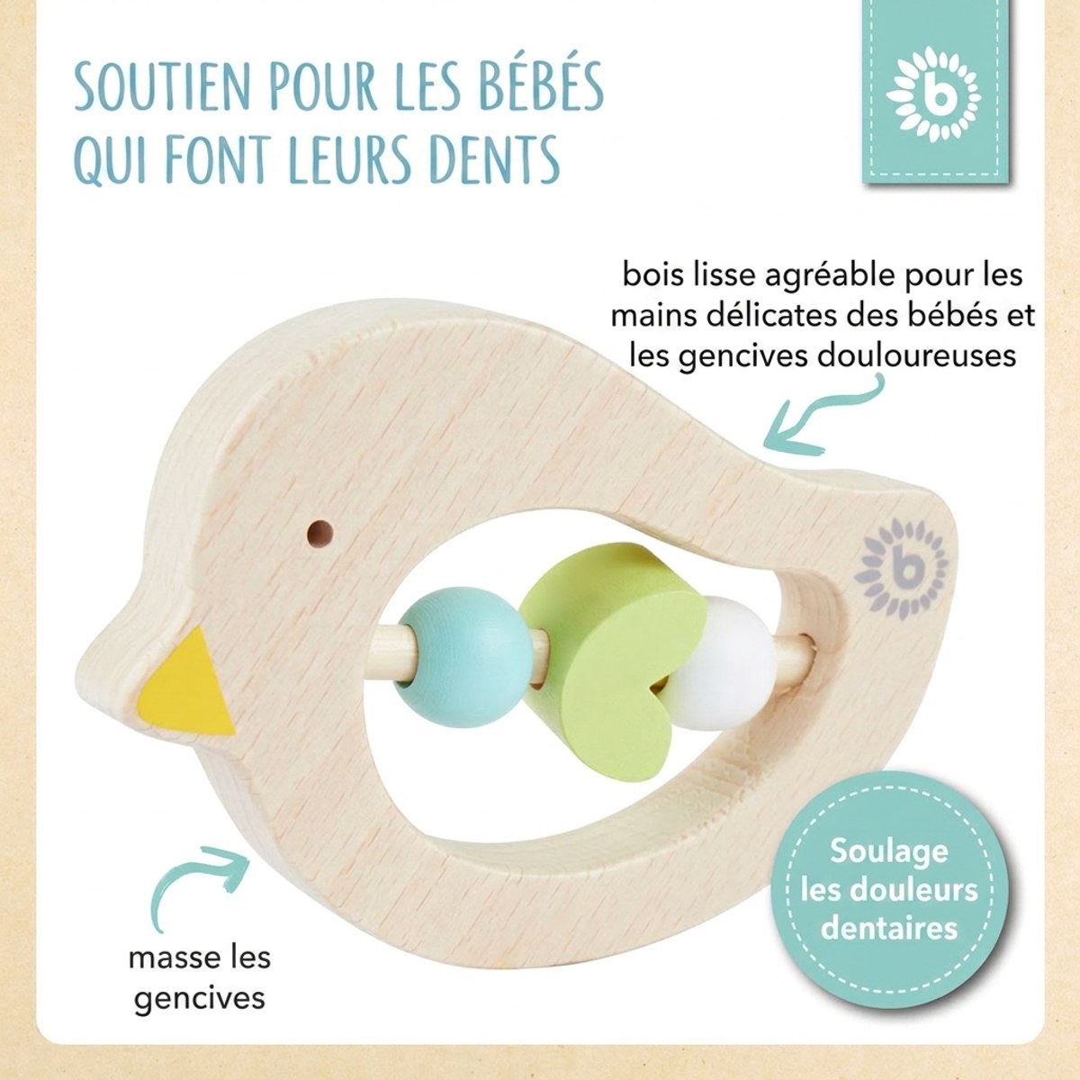Beißring Vogel light teal - FR Infographic