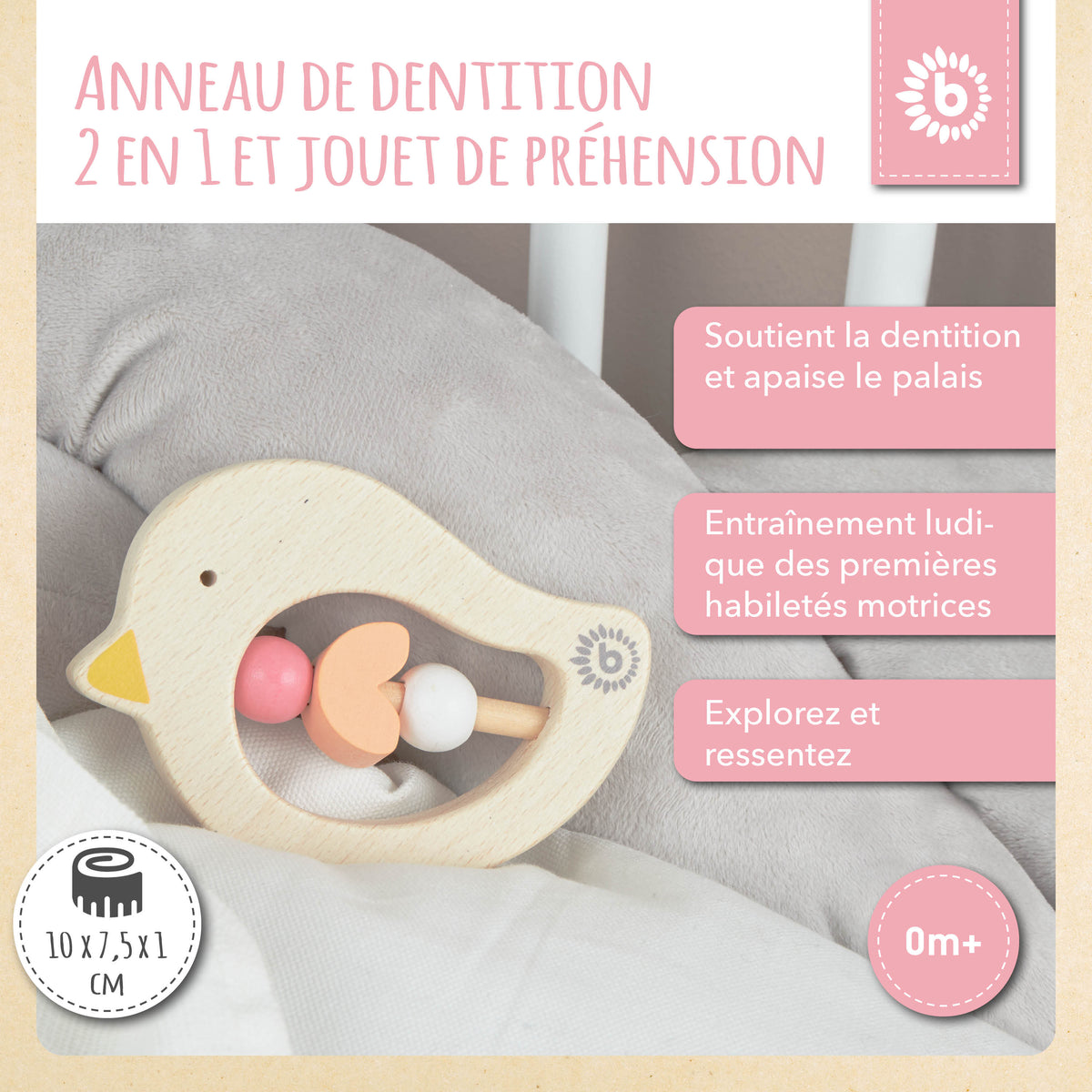 Beißring Vogel rose - FR Infographic