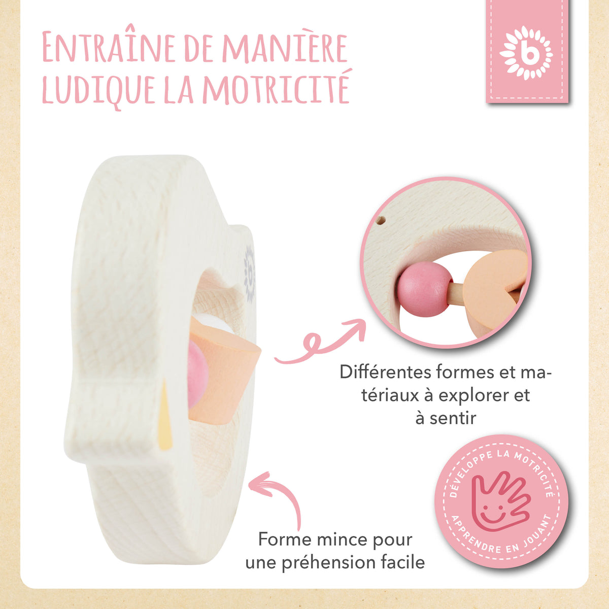 Beißring Vogel rose - FR Infographic