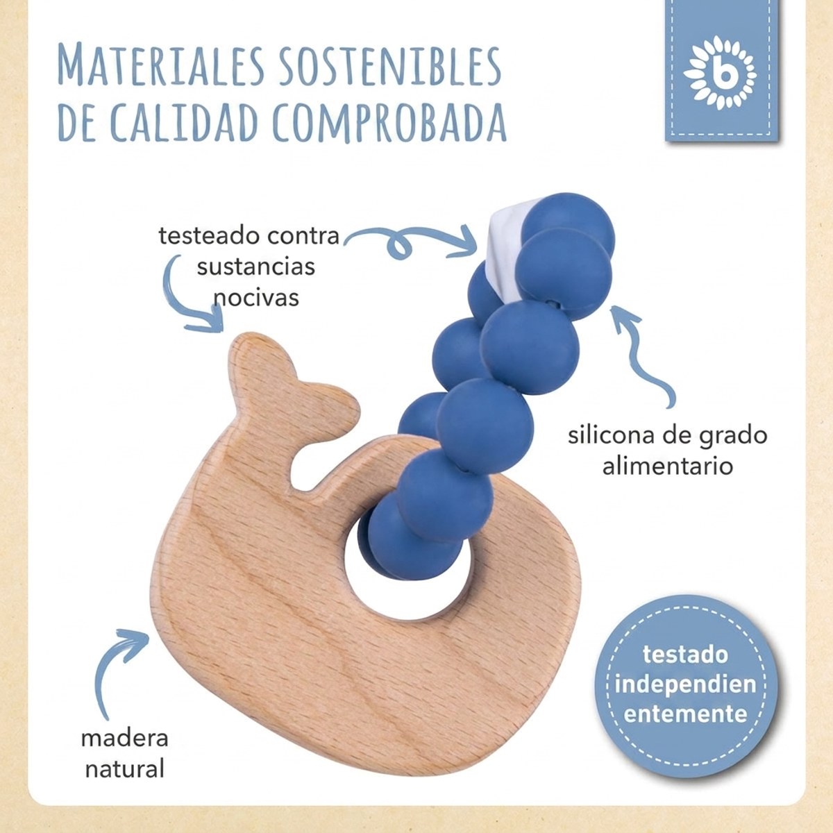 Beißring Wal mit Silikonkette - ES Infographic