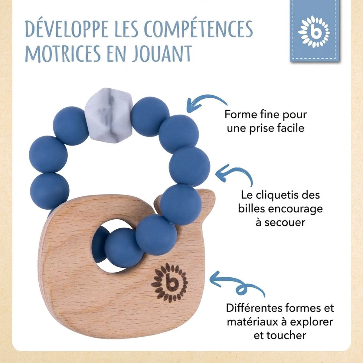 Beißring Wal mit Silikonkette - FR Infographic