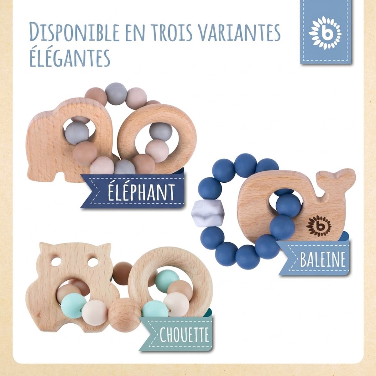 Beißring Wal mit Silikonkette - FR Infographic