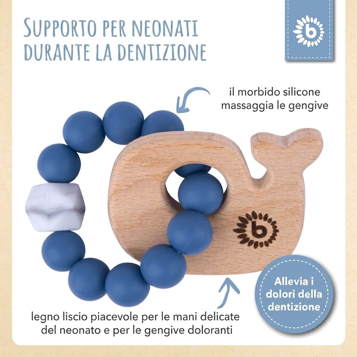 Beißring Wal mit Silikonkette - IT Infographic