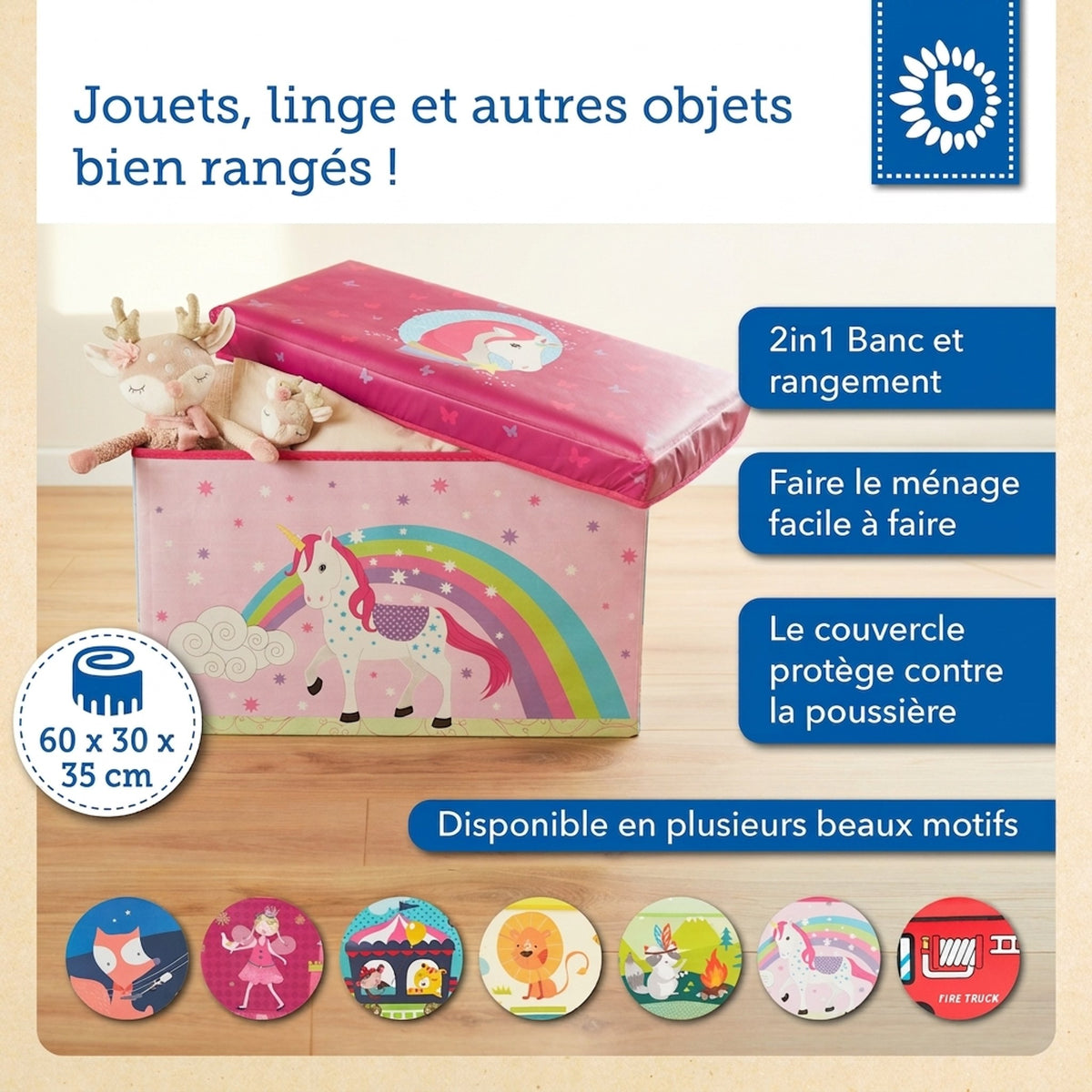 2in1 Staubox & Sitzbank Einhorn - FR Infographic
