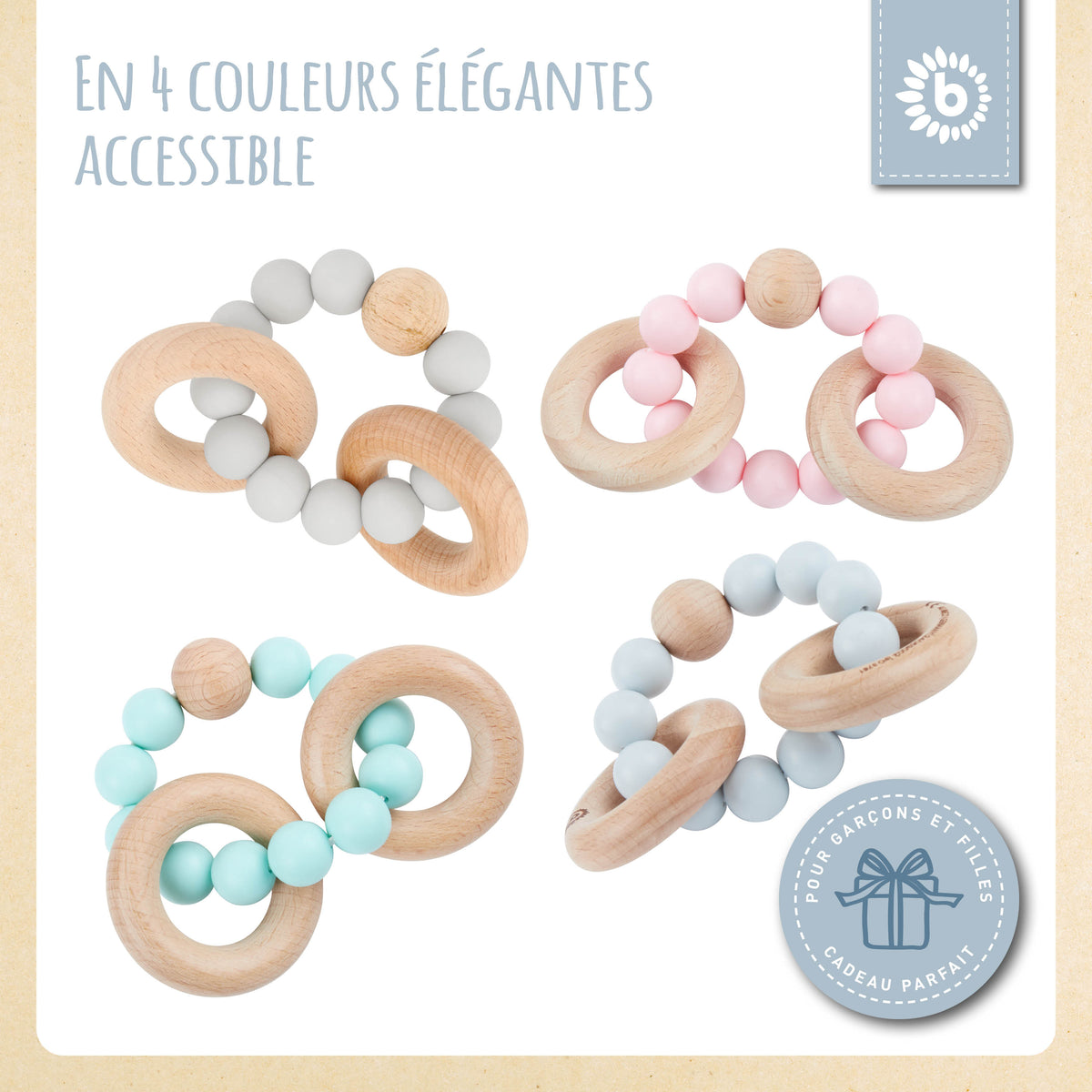 Beißring mit Silikonkette hazy blue - FR Infographic