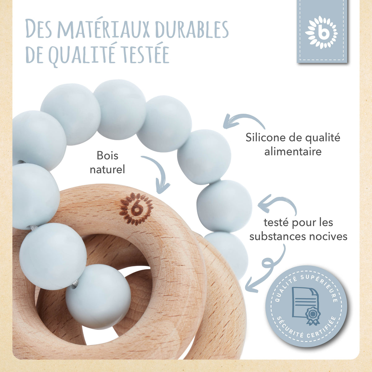 Beißring mit Silikonkette hazy blue - FR Infographic