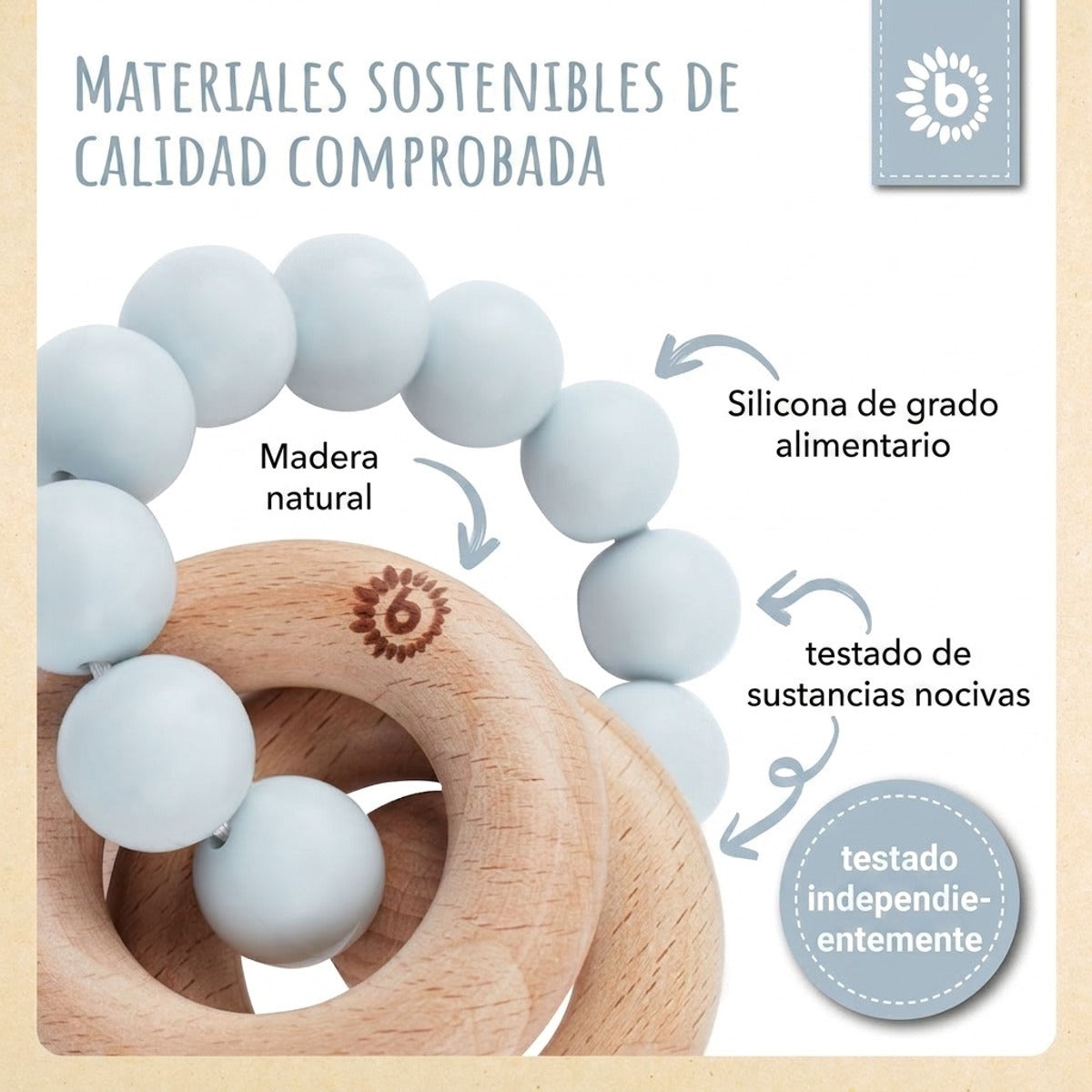 Beißring mit Silikonkette hazy blue - ES Infographic