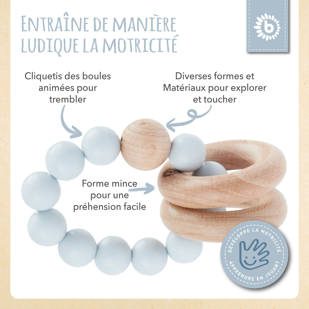 Beißring mit Silikonkette hazy blue - FR Infographic