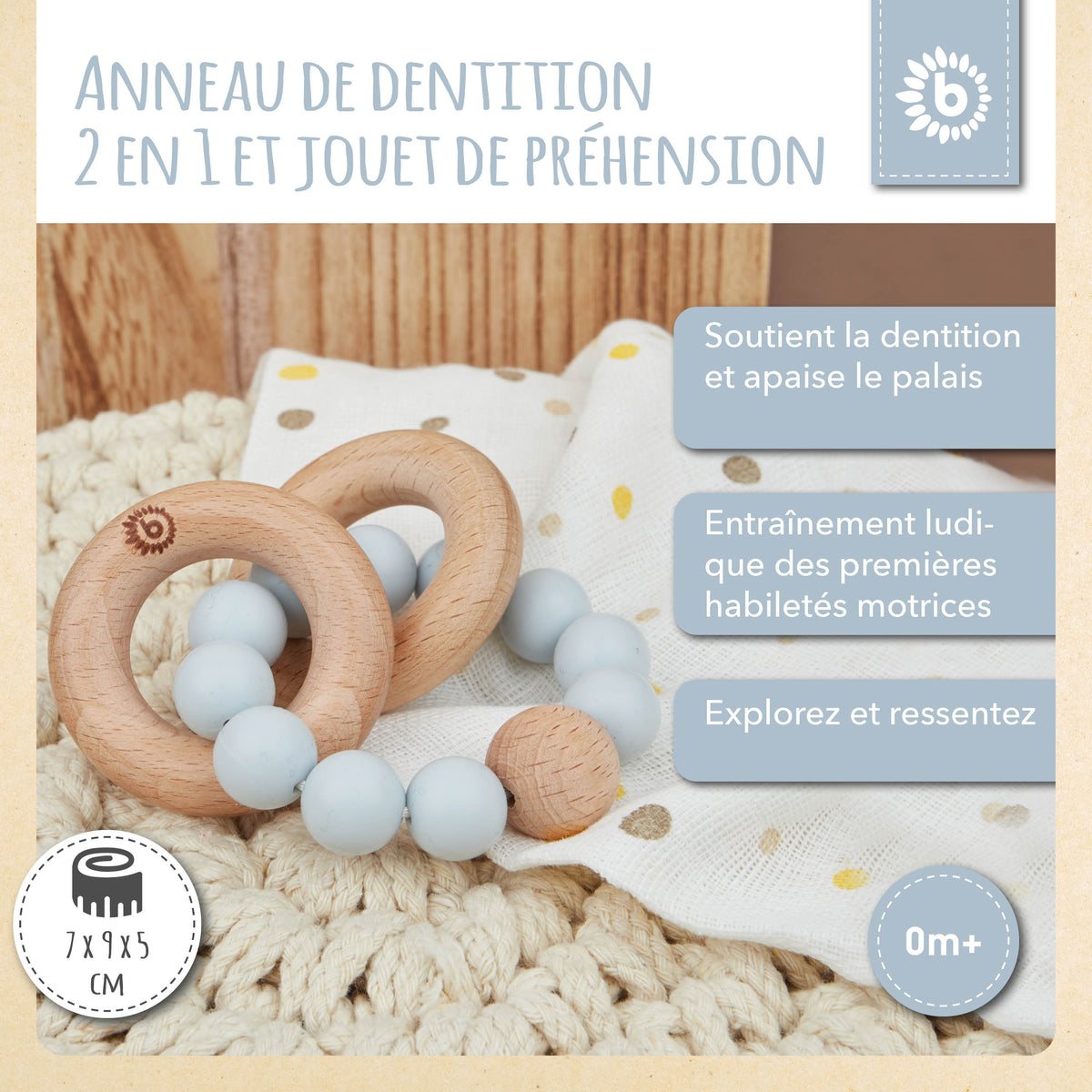 Beißring mit Silikonkette hazy blue - FR Infographic