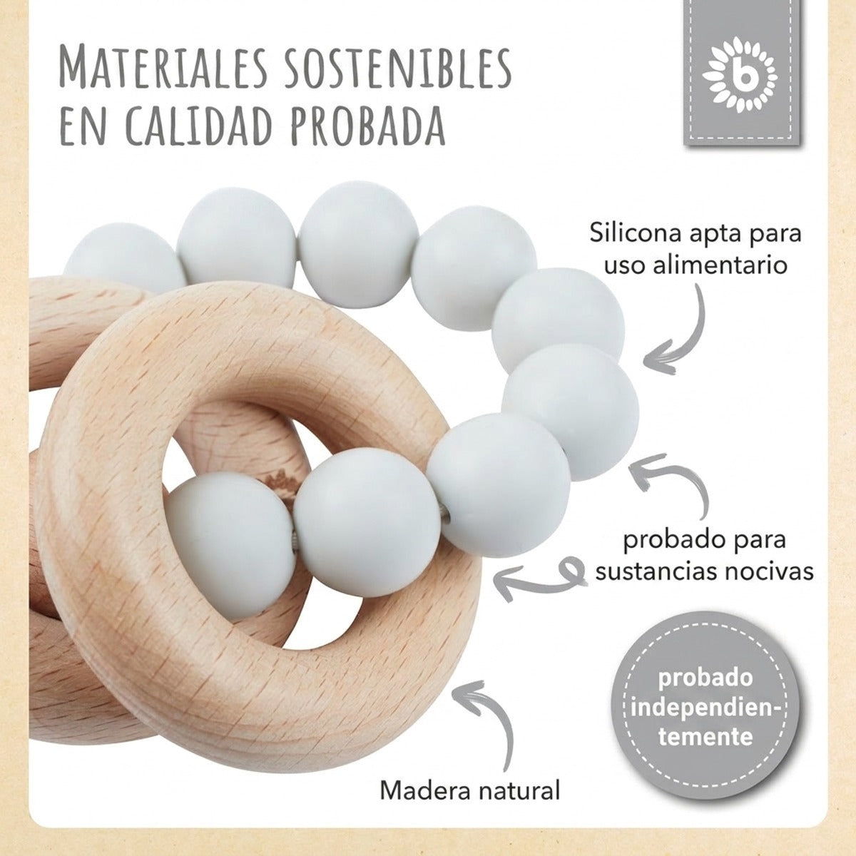 Beißring mit Silikonkette silver - ES Infographic