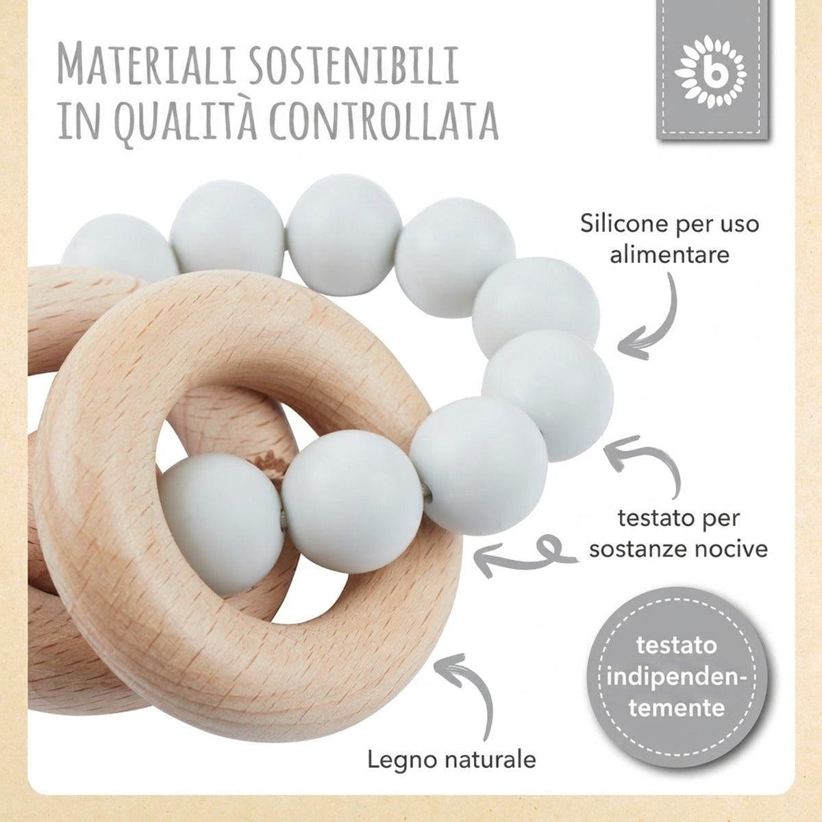 Beißring mit Silikonkette silver - IT Infographic