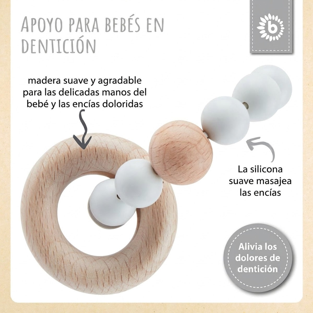 Beißring mit Silikonkette silver - ES Infographic