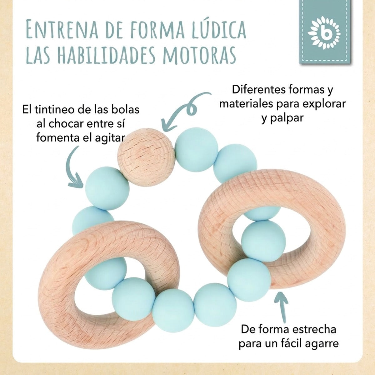 Beißring mit Silikonkette teal - ES Infographic