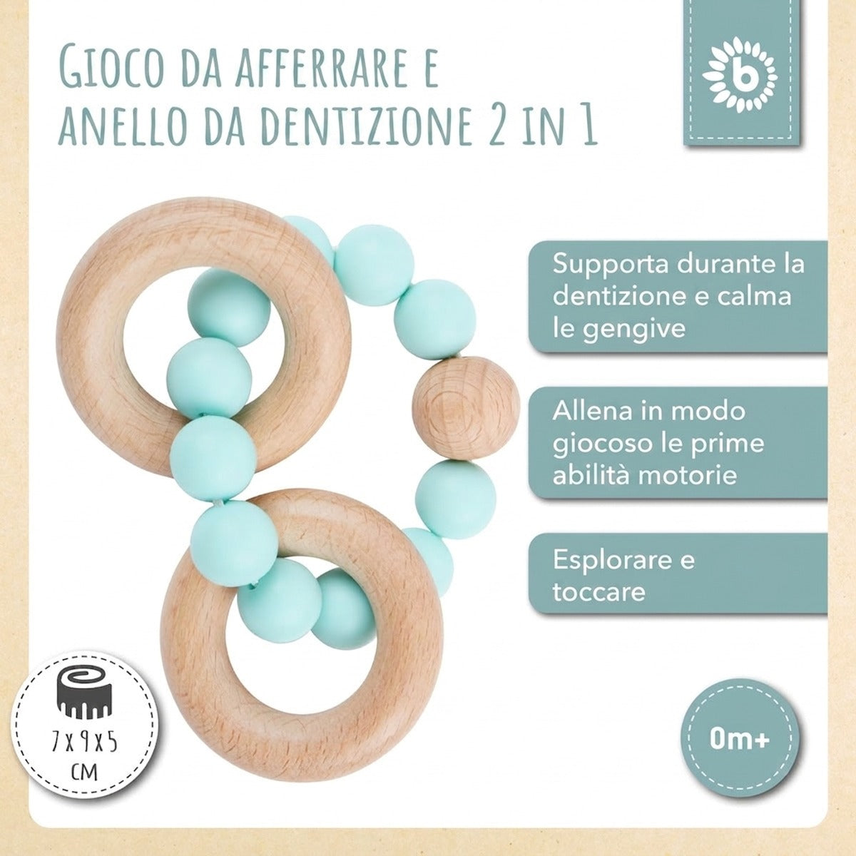 Beißring mit Silikonkette teal - IT Infographic