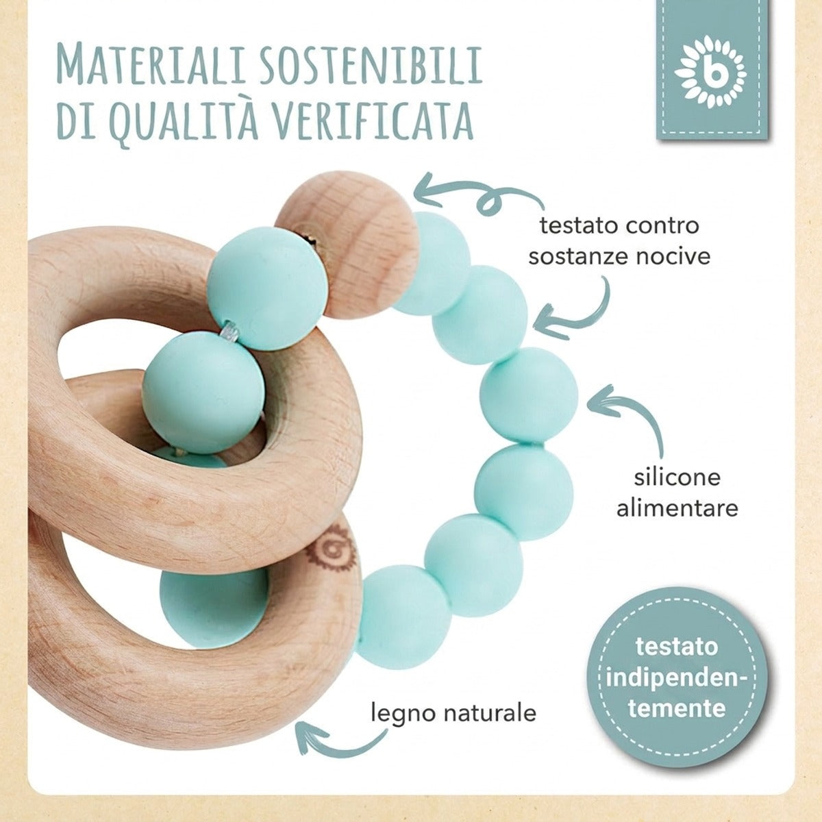 Beißring mit Silikonkette teal - IT Infographic