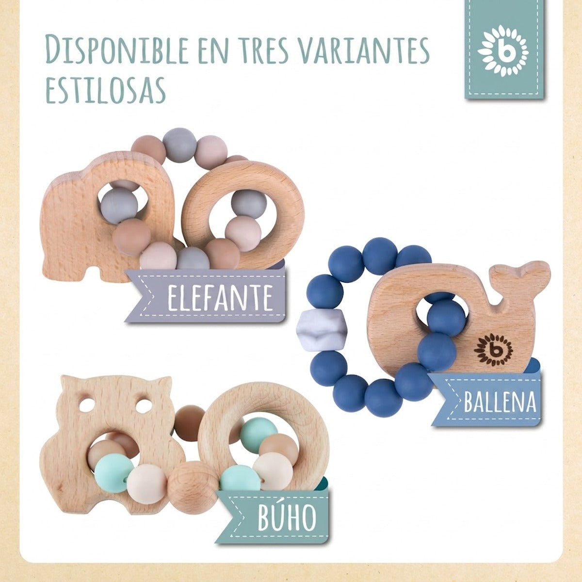 Beißring Eule mit Silikonkette - ES Infographic