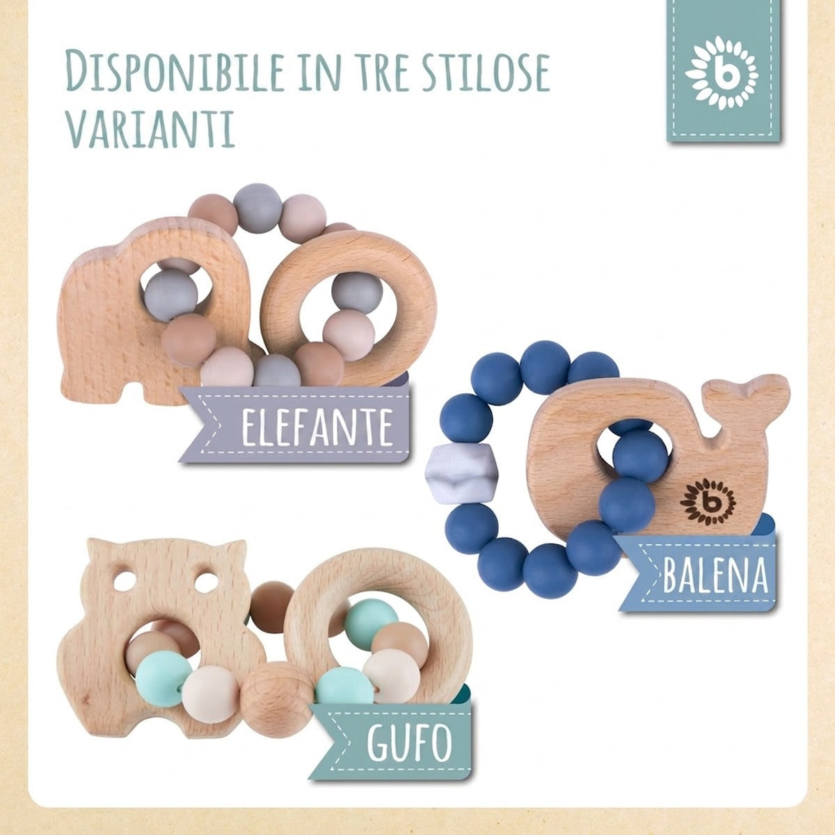 Beißring Eule mit Silikonkette - IT Infographic