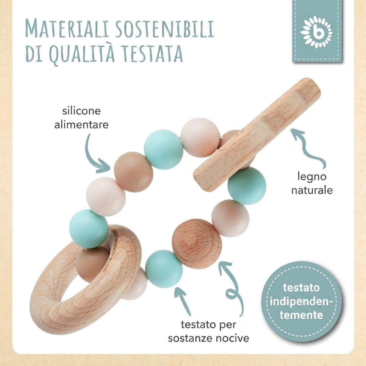 Beißring Eule mit Silikonkette - IT Infographic