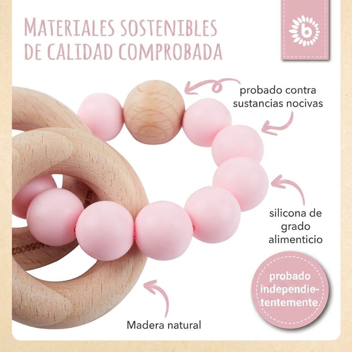Beißring mit Silikonkette rose - ES Infographic