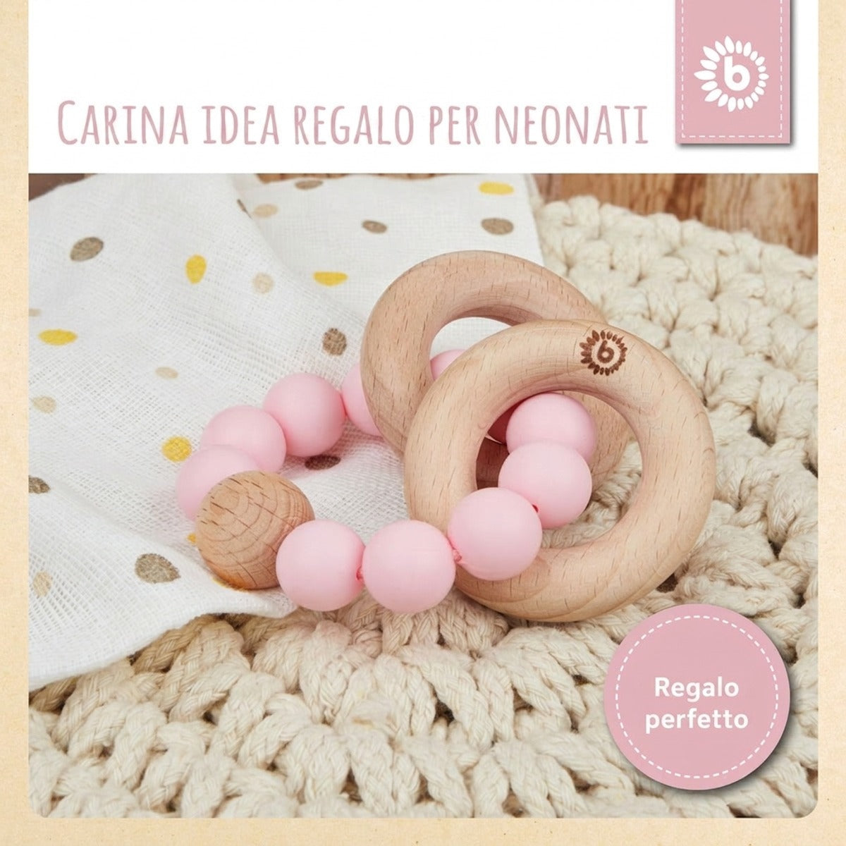 Beißring mit Silikonkette rose - IT Infographic