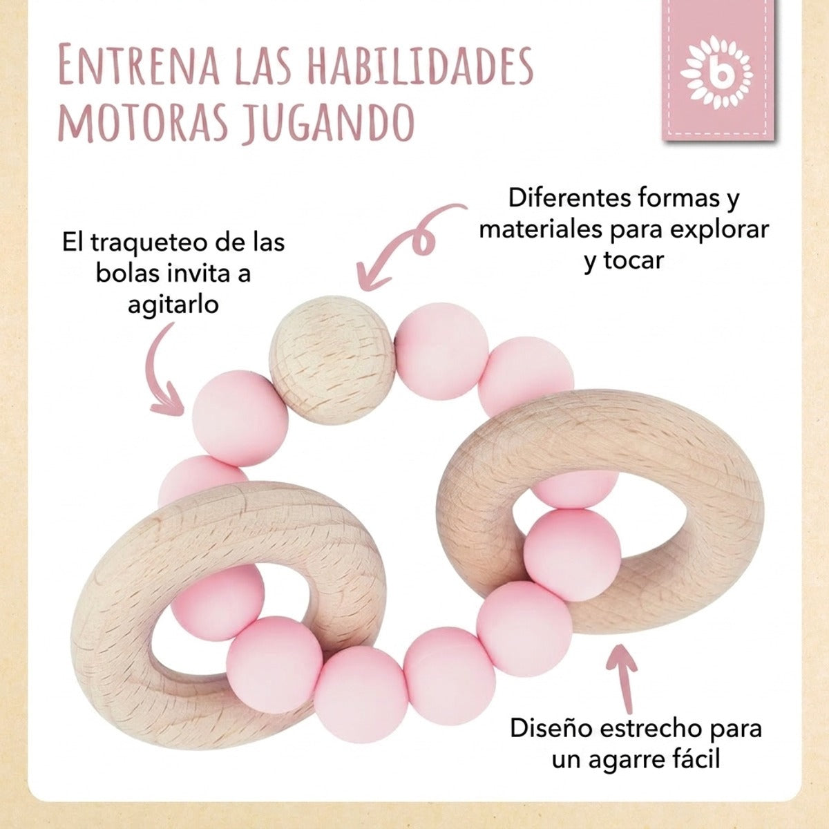 Beißring mit Silikonkette rose - ES Infographic