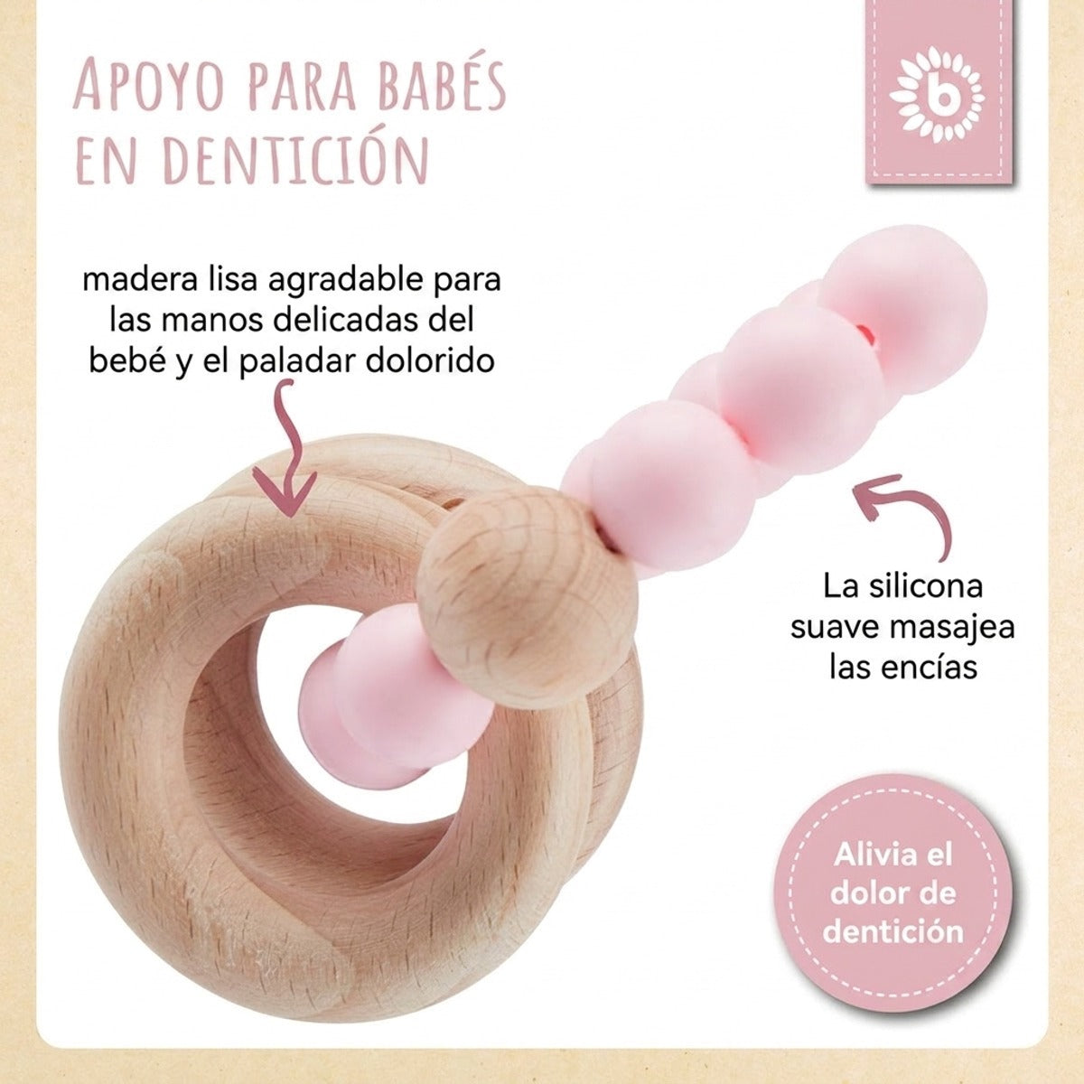 Beißring mit Silikonkette rose - ES Infographic