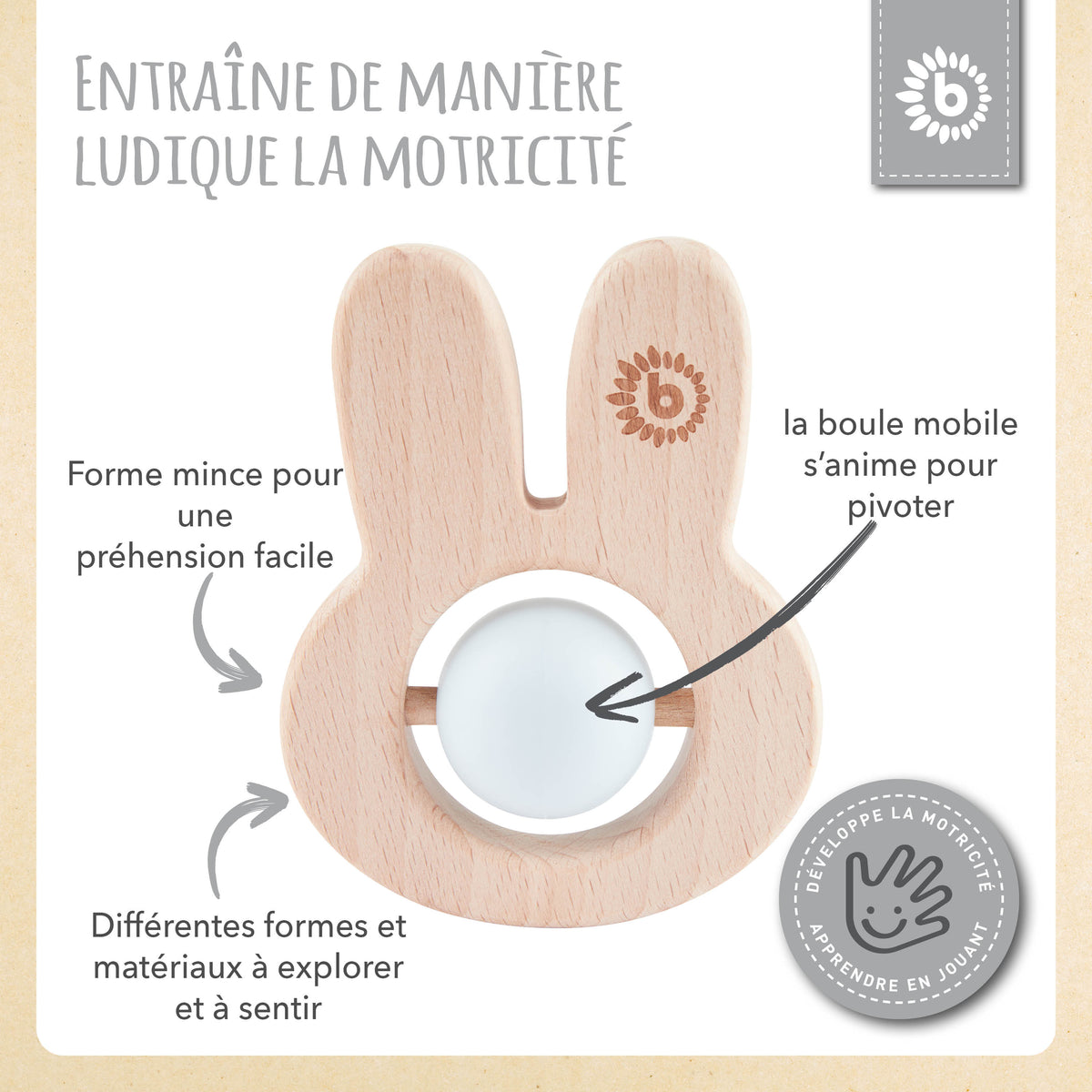Beißring Hase mit Silikonball - FR Infographic