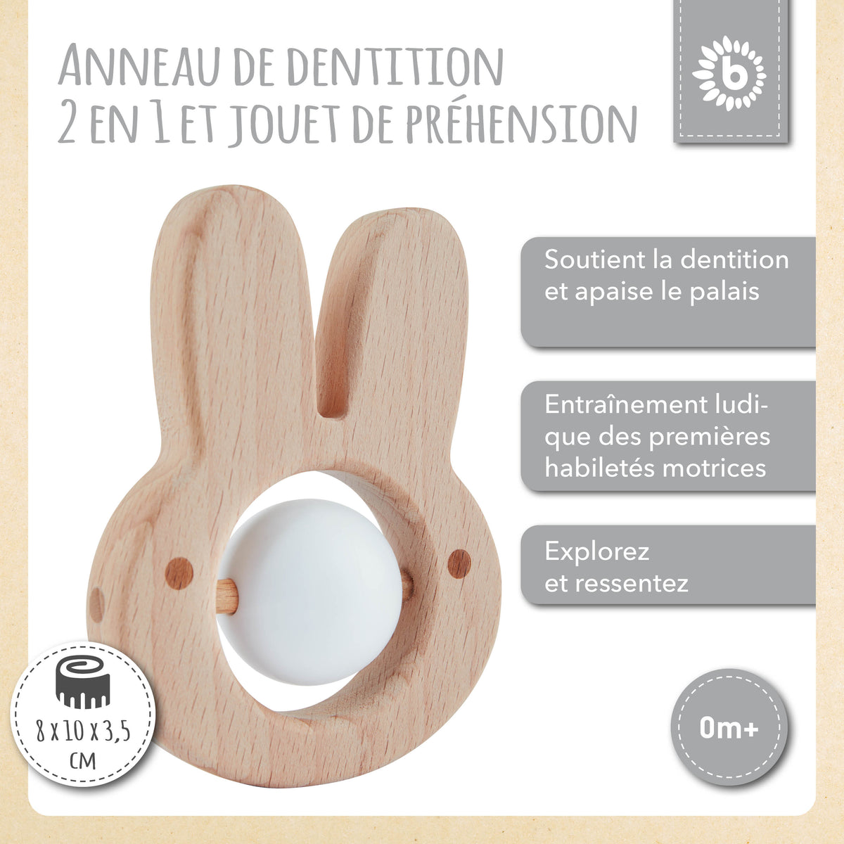 Beißring Hase mit Silikonball - FR Infographic