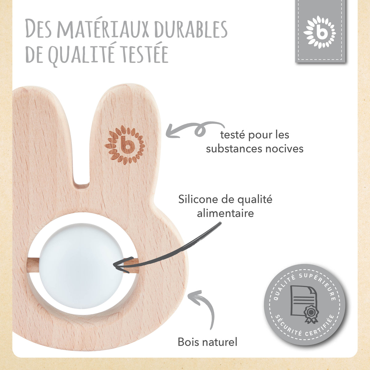 Beißring Hase mit Silikonball - FR Infographic