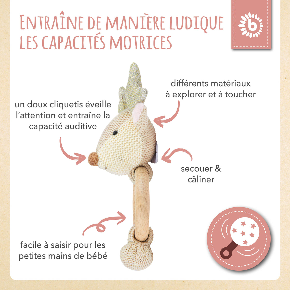 Greifling Reh Lia mit Rassel - FR Infographic