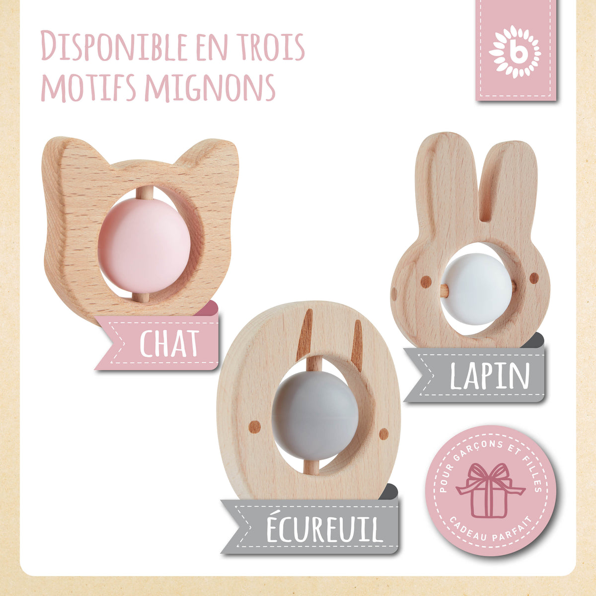 Beißring Katze mit Silikonball - FR Infographic