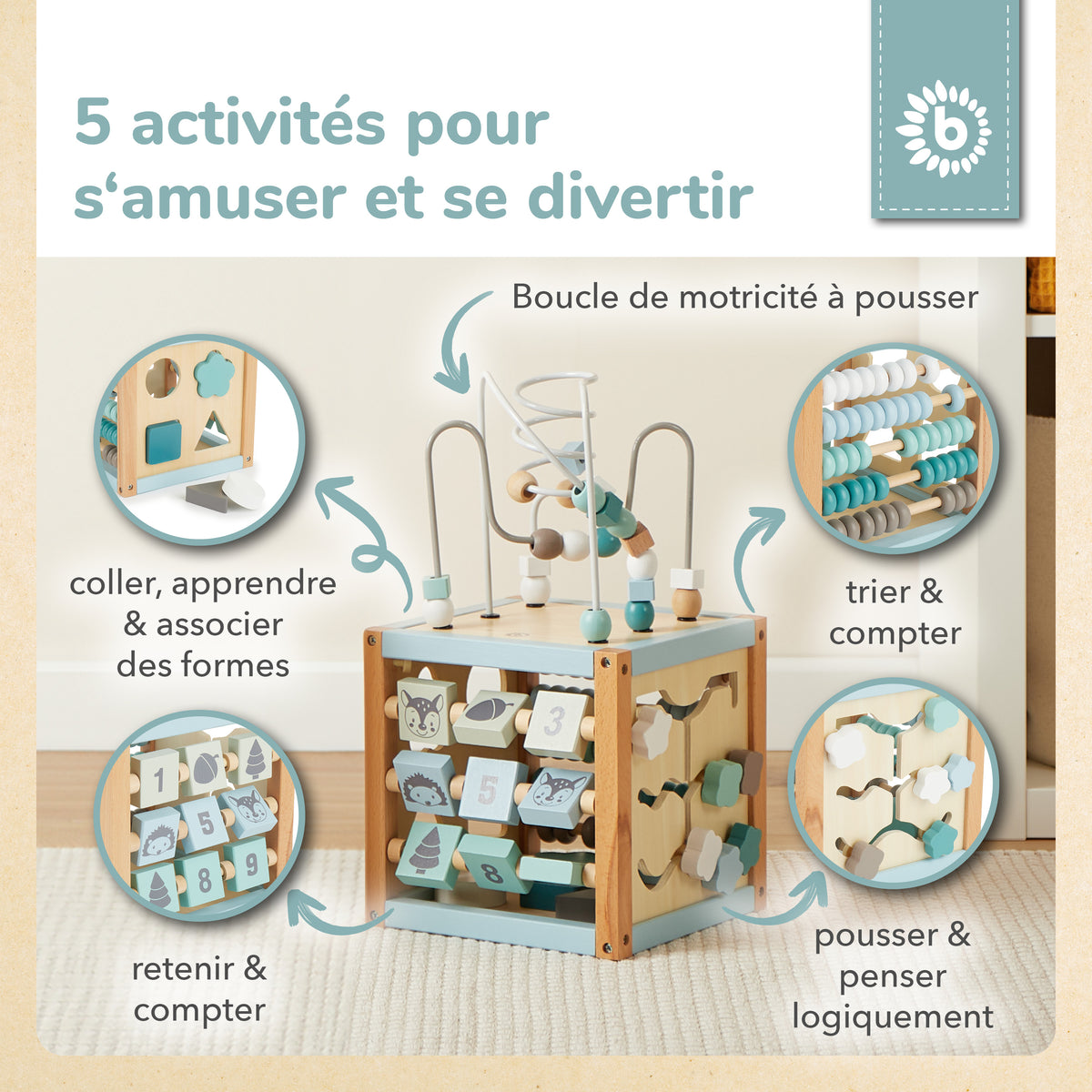 Motorikwürfel Waldtiere Holz FSC® - FR Infographic