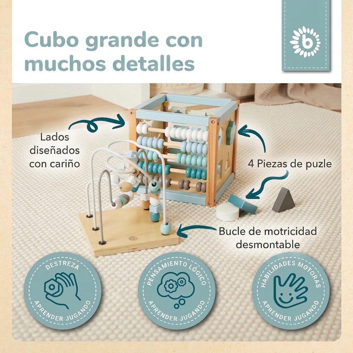 Motorikwürfel Waldtiere Holz FSC® - ES Infographic