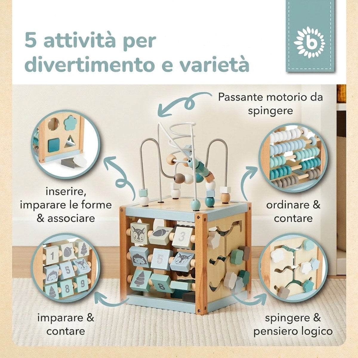 Motorikwürfel Waldtiere Holz FSC® - IT Infographic