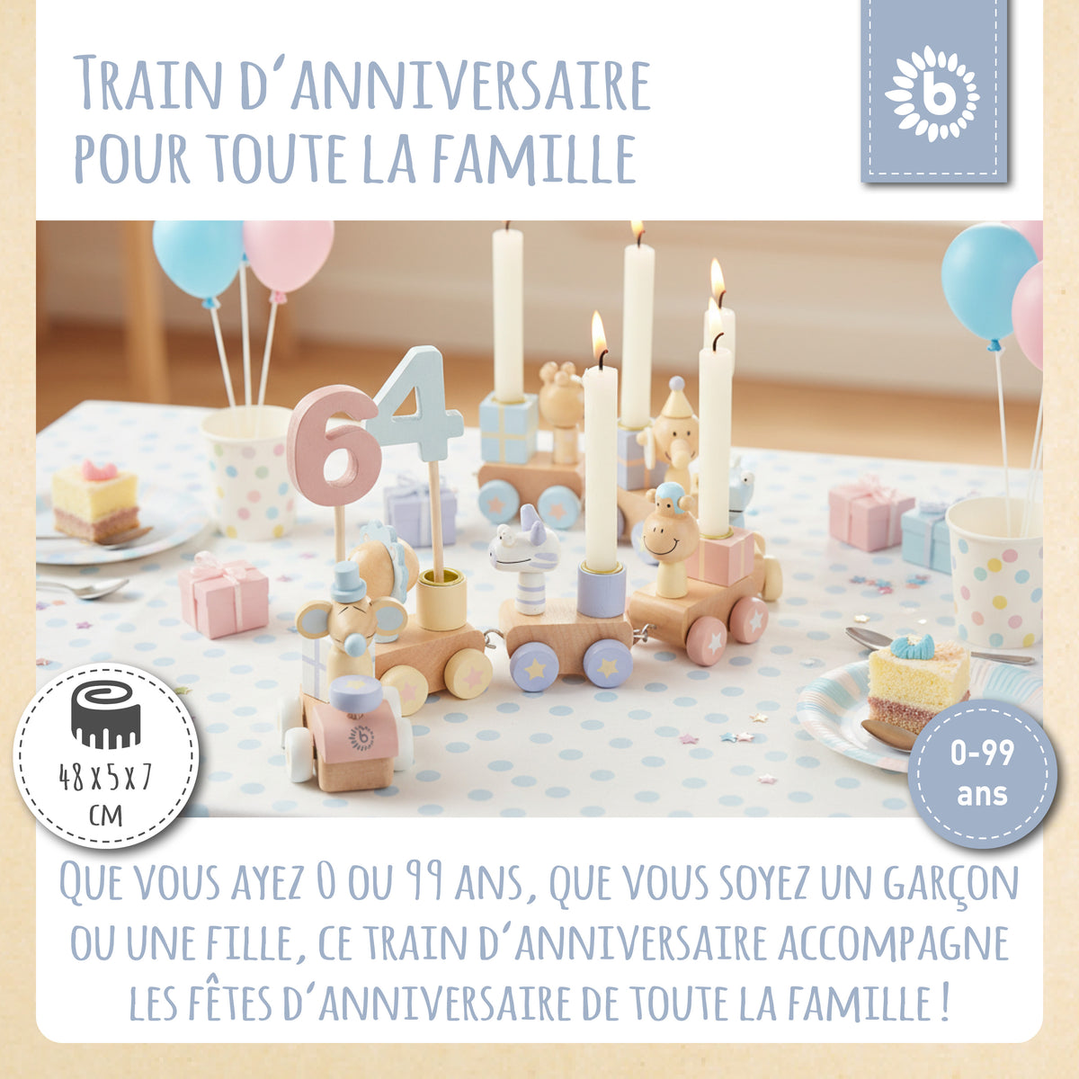 Geburtstagszug Holz Candy 0-99 Jahre - FR Infographic