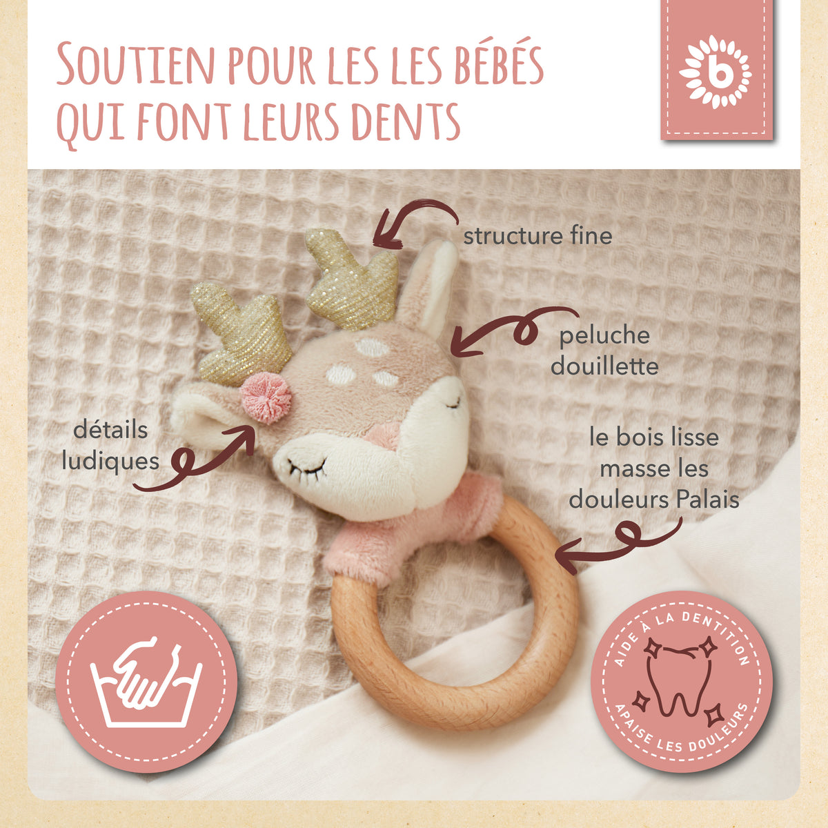 Greifling Reh Ella mit Rassel - FR Infographic