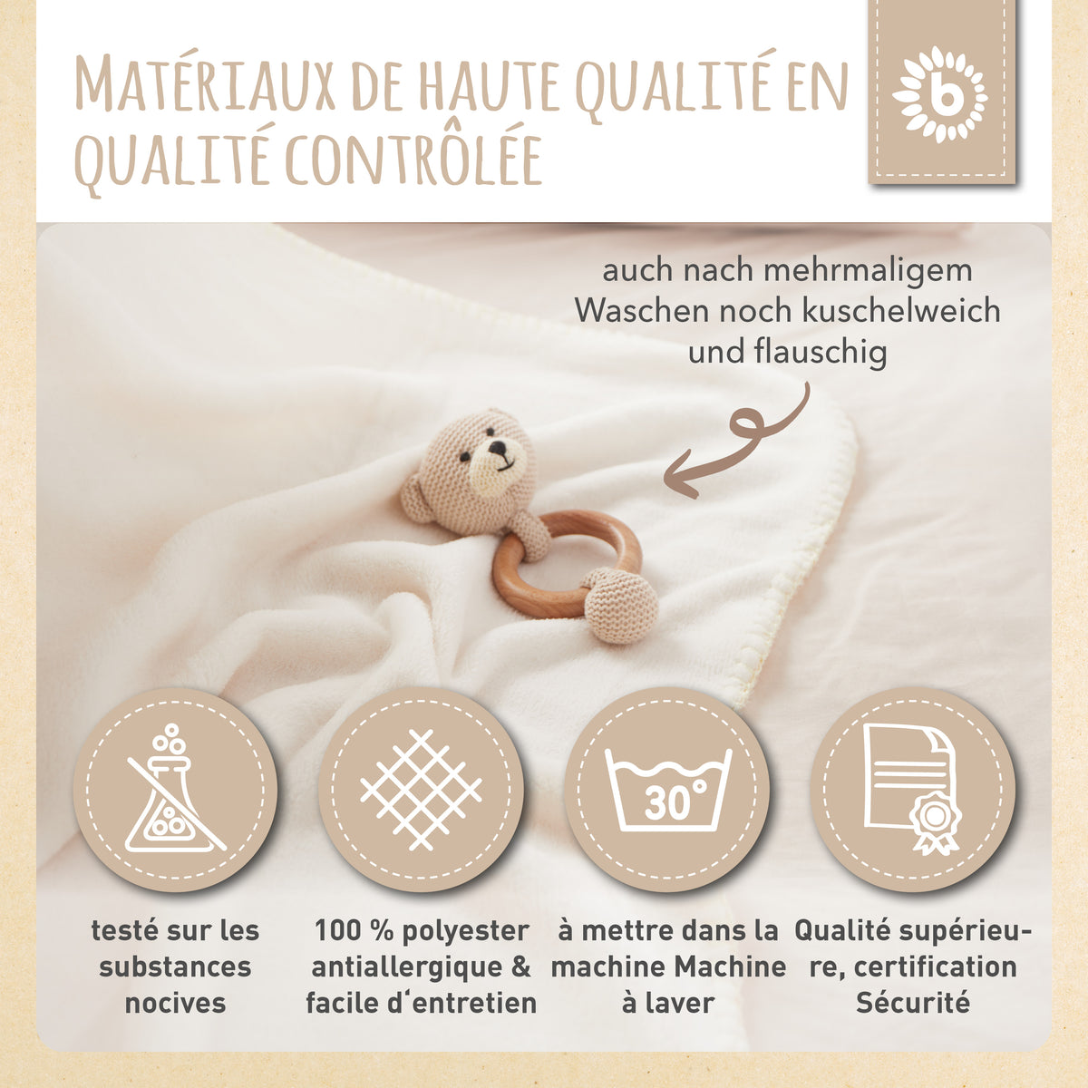 Kuscheldecke Fleece beige - FR Infographic
