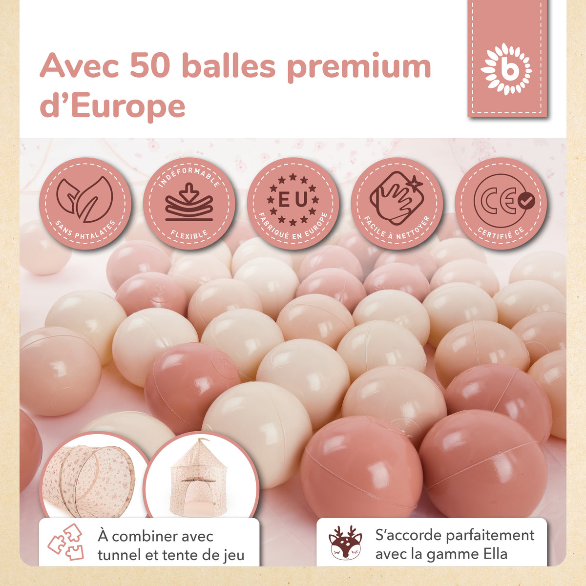 Pop Up Spielzelt und Bällebad Dreamy Flowers mit 50 Bällen - FR Infographic