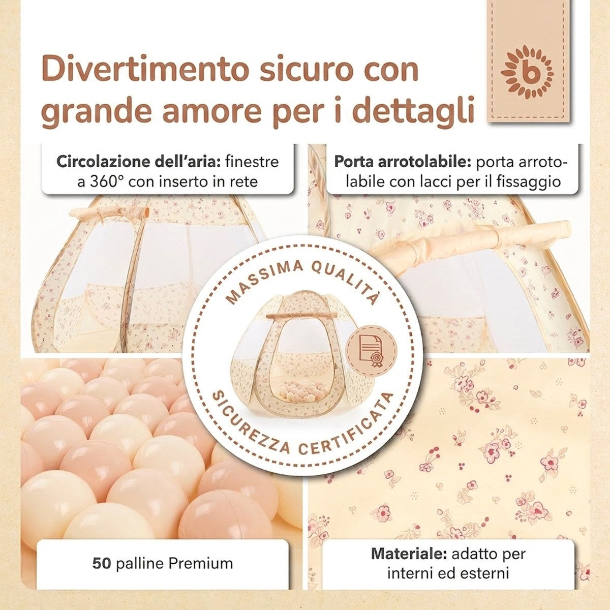 Pop Up Spielzelt und Bällebad Vintage Flowers mit 50 Bällen - IT Infographic