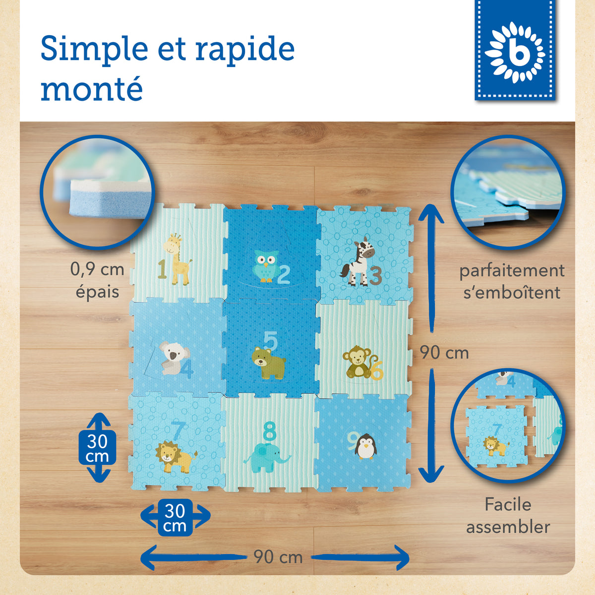 Puzzlematte Tiere blau 18 Teile - FR Infographic