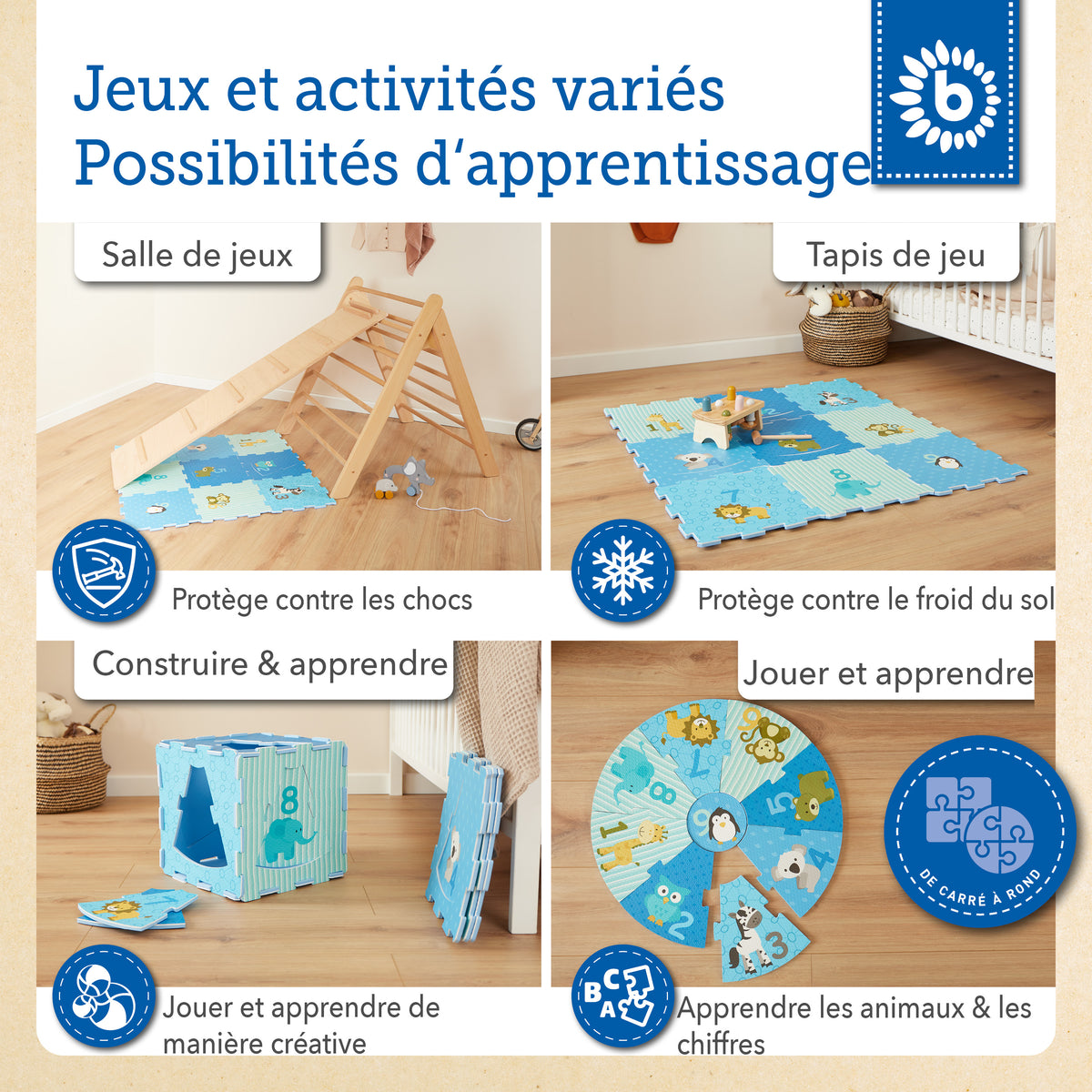 Puzzlematte Tiere blau 18 Teile - FR Infographic