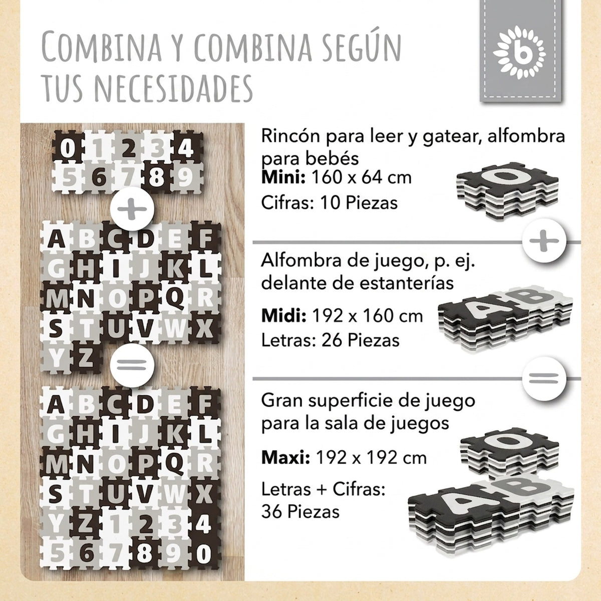 Puzzlematten Buchstaben black & white - ES Infographic
