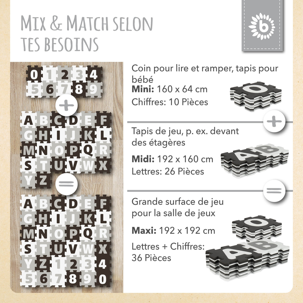 Puzzlematten Buchstaben black & white - FR Infographic